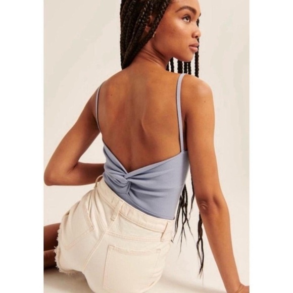 Abercrombie Soft A&F Rib Stretch Baby Blue Twist Back Thong Bodysuit Size L - Picture 1 of 8